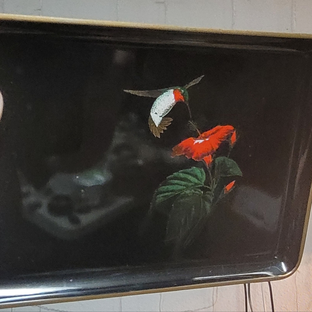 Vintage Otagiri Black 9" Laquerware Hummingbird Tray. Ships Free!
